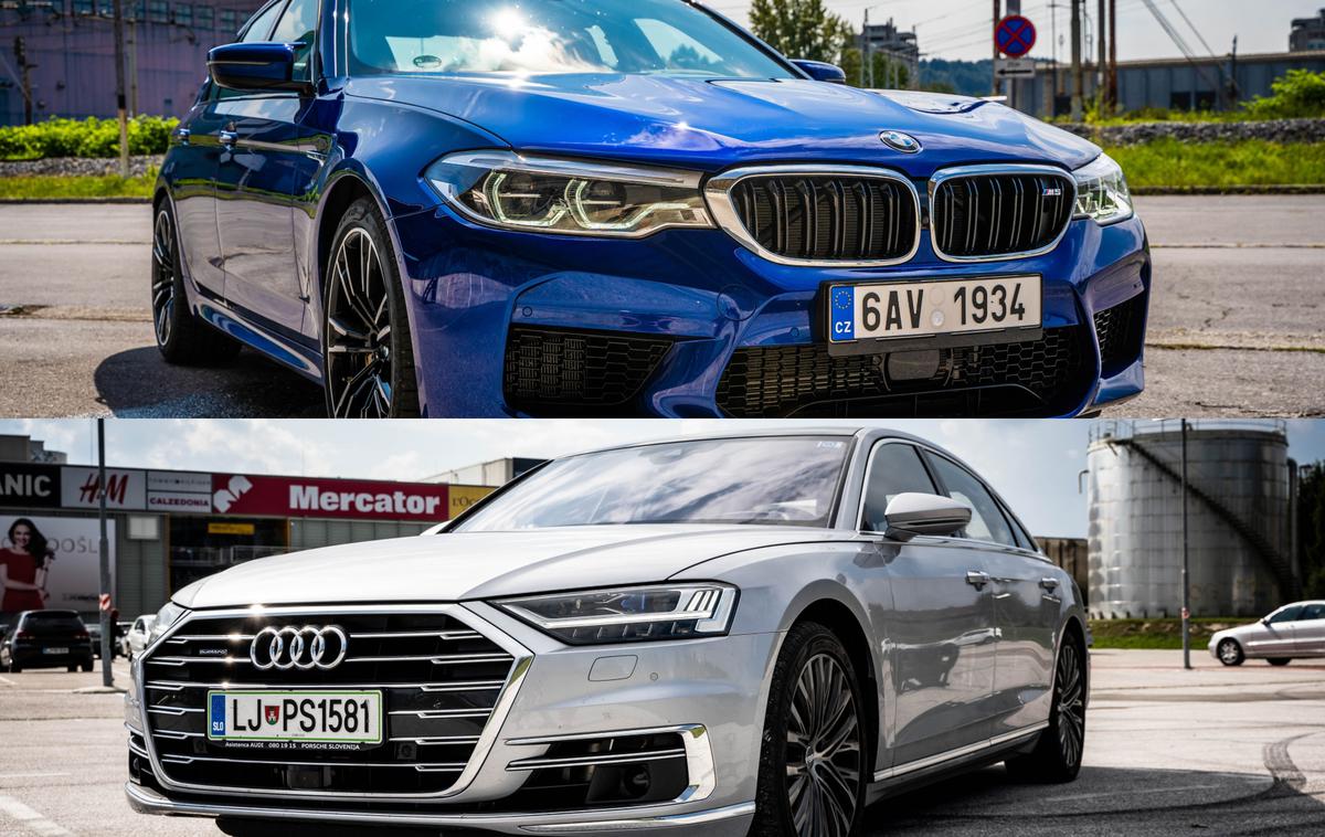 Audi A8L in BMW M5 | BMW M5 ali audi A8? Dva svetova, dve različni izbira, obakrat vrhunska vozniška izkušnja. | Foto plac.siol.net