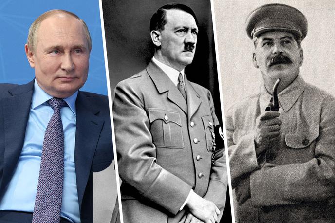 Putin. Hitler. Stalin. | Ameriški zgodovinar Timothy Snyder trdi,  da ideja, da bi nadzor nad ukrajinskim žitom lahko spremenil svet, ni nova in da sta to želela tako Stalin kot Hitler. | Foto Reuters, Wikimedia Commons