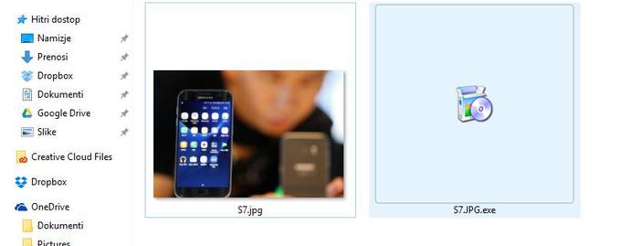 Čeprav je datoteka poimenovana SLIKA.JPG (.JPG je končnica slikovnih datotek), je njena prava končnica lahko .EXE, ki pa predstavlja izvršilno datoteko - program. | Foto: 