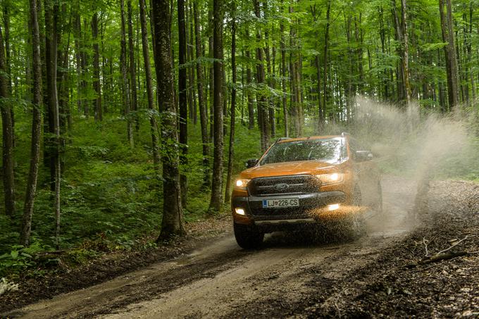 Glede videza je jasno, da ranger zlasti v opremi wildtrak in vpadljivi oranžni barvi ne skriva, da prihaja iz rodne dežele pick upov, kjer že skoraj štiri desetletja na vrhu lestvice najbolj prodajanih poltovornjakov vztraja njegov starejši in večji brat ford F-150. | Foto: Klemen Korenjak