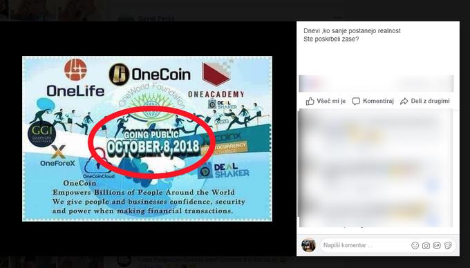 Onecoin | Foto: Matic Tomšič / Posnetek zaslona