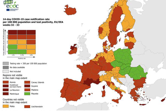 Epidemiološki zemljevid Evrope | Foto Hina/STA