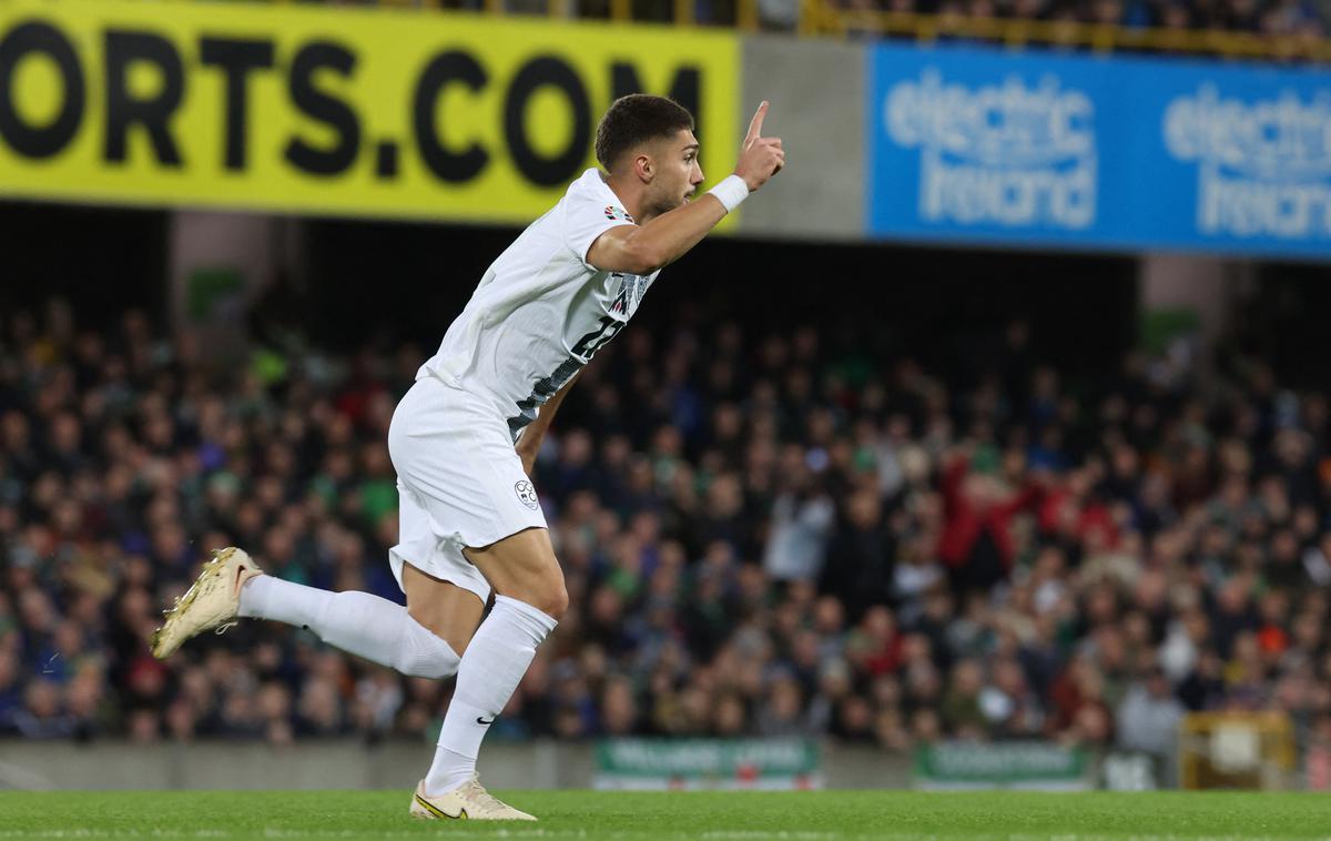 Gnezda Čerin | Adam Gnezda Čerin je tako proslavljal zgodovinski zadetek v Belfastu, s katerim je popeljal Slovenijo do zmage nad Severno Irsko. | Foto Reuters