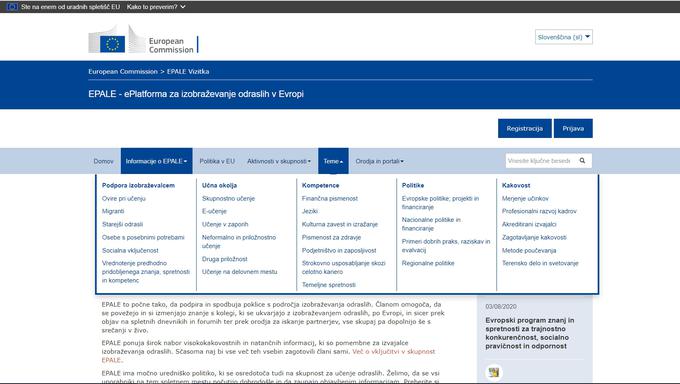 Platforma EPALE se usmerja na učenje odraslih in vseživljenjsko učenje na daljavo. | Foto: S. C. (zajem zaslona)