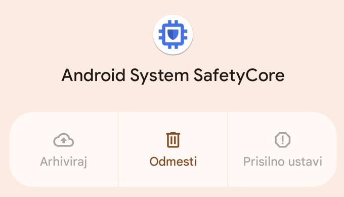 Predzadnji korak postopka za odmestitev aplikacije Android System SafetyCore | Foto: Posnetek  zaslona