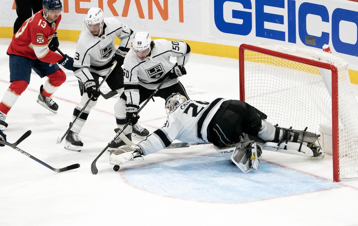 Los Angeles Kings Florida Panthers | Kralji so se z novo zmago zavihteli na vrh pacifiške divizije. V vratih je s 45 obrambami blestel Pheonix Copley. | Foto Guliverimage