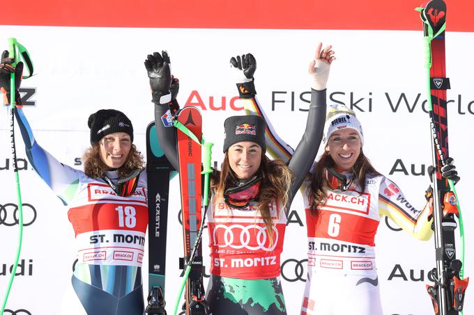 Zmagovalna trojka: drugouvrščena Ilka Štuhec, zmagovalka Sofia Goggia in Kira Weidle na tretjem mestu. | Foto: Guliverimage/Vladimir Fedorenko