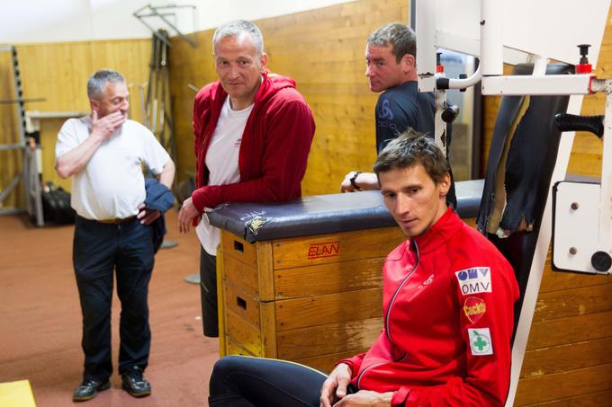 Jani Grilc, Matjaž Polak, Nejc Frank in Robert Kranjec trenirajo v Kranju. | Foto: 