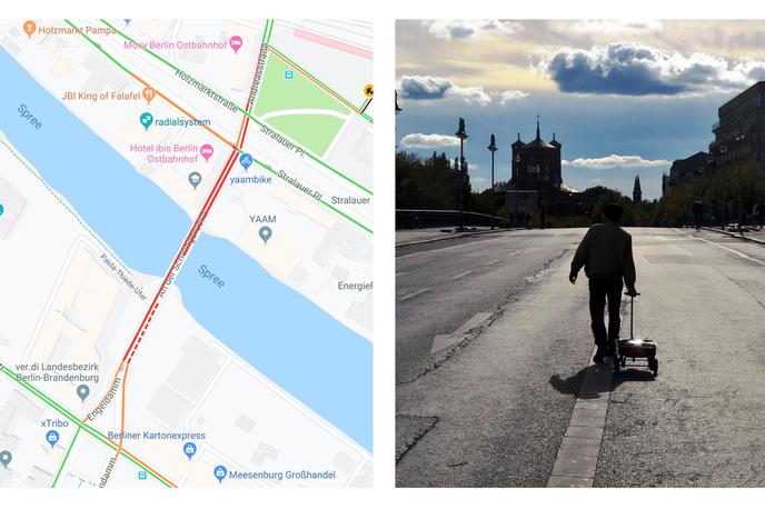 Simon Weckert, Google Maps | Berlinski umetnik je na preprost način na Googlovih zemljevidih "ustvaril" prometni zastoj. | Foto SimonWeckert.com