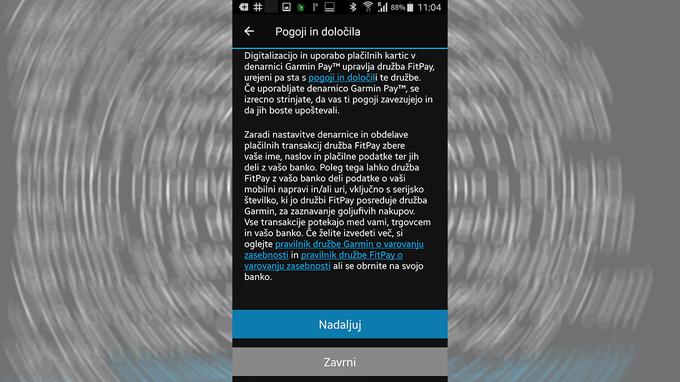 Med postopkom dodajanja plačilne kartice v elektronsko denarnico Garmin Pay | Foto: Srdjan Cvjetović