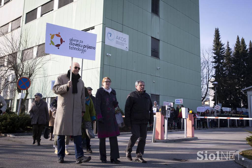 Shod proti uvajanju tehnologije 5G v Sloveniji - preds stavbo AKOSa.