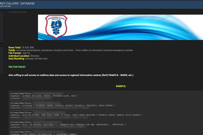 Dispečerji hek | Oglas za prodajo baze podatkov posnetkov telefonskih klicev na številko 112 skupaj z osebnimi podatki klicateljev je kmalu po objavi na Siol.net izginil s temnega spleta. | Foto Siol.net
