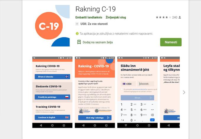 Tudi islandska aplikacija se je znašla v tistem nadpolovičnem delu tovrstnih aplikacij, ki so po varnostnem pregledu prejele najvišjo stopnjo skupnega tveganja. | Foto: S. C. (zajem zaslona)