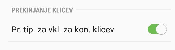 Naš Samsungov telefon je tole precej skrajšal, sicer ne bi vsega spravil na zaslon, piše pa: Pritisnite tipko za vklop za končanje klicev. | Foto: Matic Tomšič