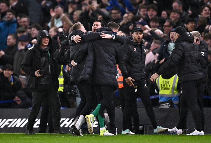 Veselje Mauricia Pochettina po tretjem zadetku Cola Palmerja, ki je popeljal Chelsea do zmage s 4:3. | Foto: Reuters