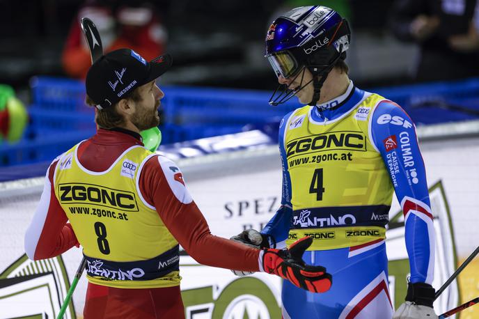 Marco SCHWARZ Clemen Noel | Na nočnem slalomu v Madonni di Campiglio sta za zmago obračunala Avstrijec Marco Schwarz in Francoz Clement Noel.  | Foto Guliverimage