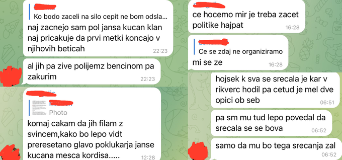 Nekateri sodelujoči v kanalu na Telegramu so v razpravah o nasilnih dejanjih sodelovali kar z lastnimi imeni in priimki. | Foto: Posnetek  zaslona