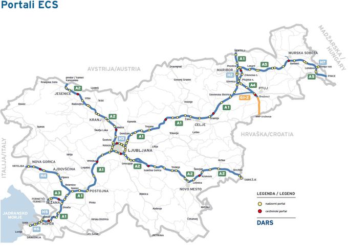 Zemljevid portalov sistema elektronskega cestninjenja | Foto: DARS/zajem zaslona