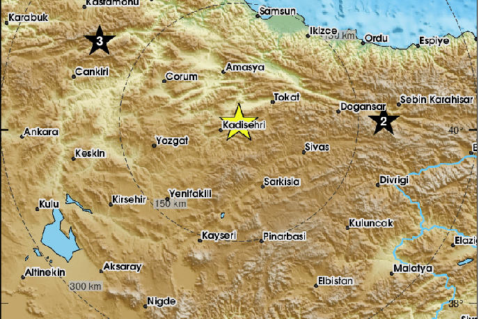 potres, EMSC | Tla so se stresla v okolici kraja Kadışehri | Foto EMSC/X