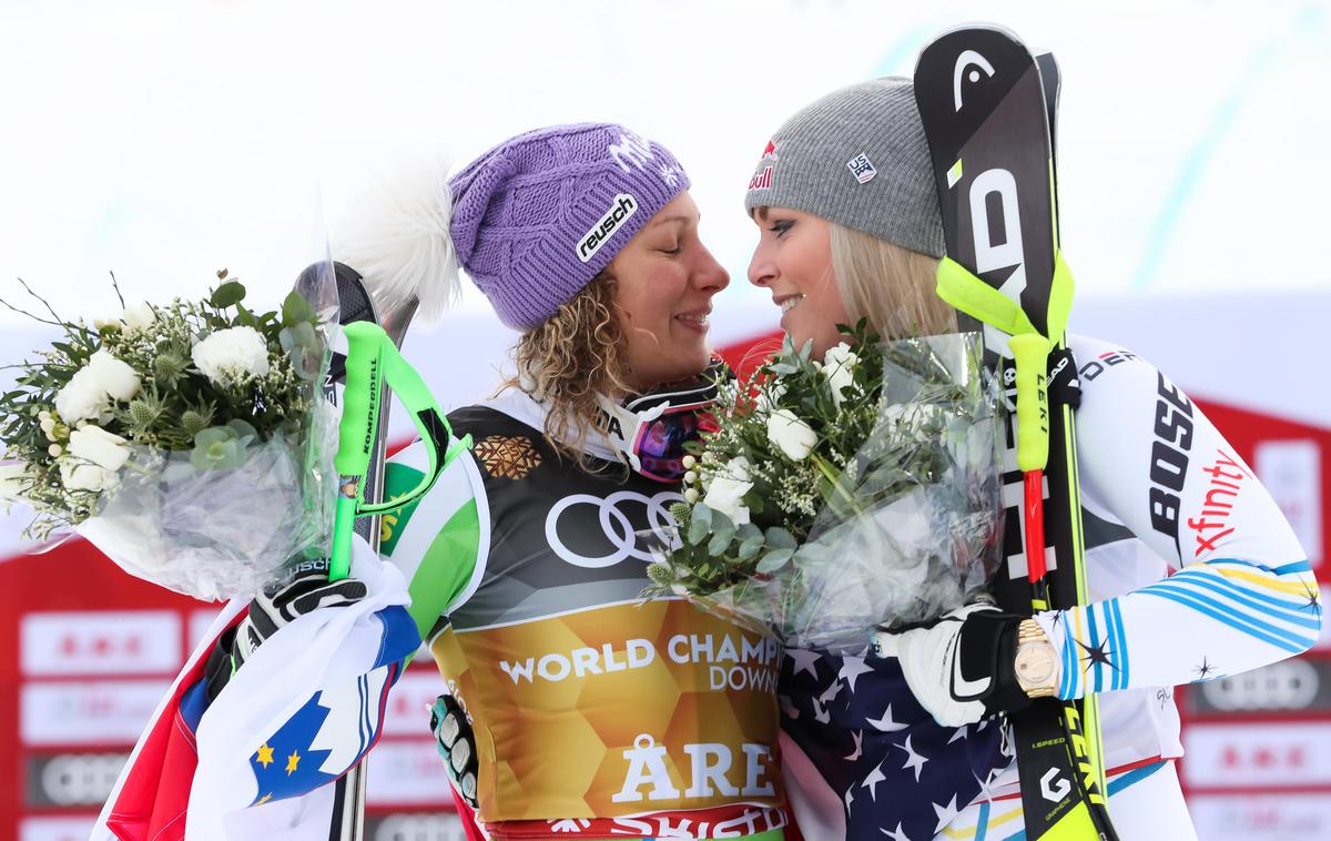 Ilka Štuhec | Ilka Štuhec in Lindsey Vonn sta bili v središču pozornosti. Ilka zaradi zlate medalje, Vonnova zaradi slovesa in bronastega odličja. | Foto Getty Images