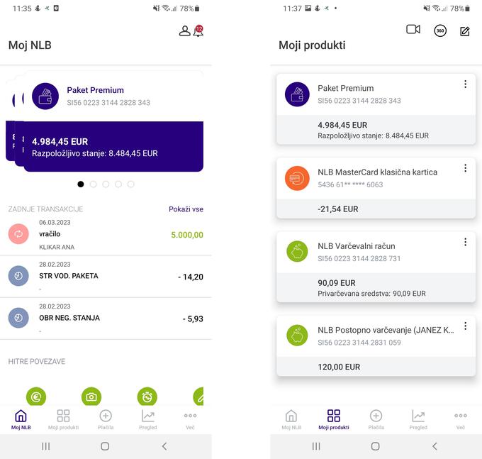 Zaslona digitalne banke NLB Klik prek mobilne aplikacije. | Foto: S. C.