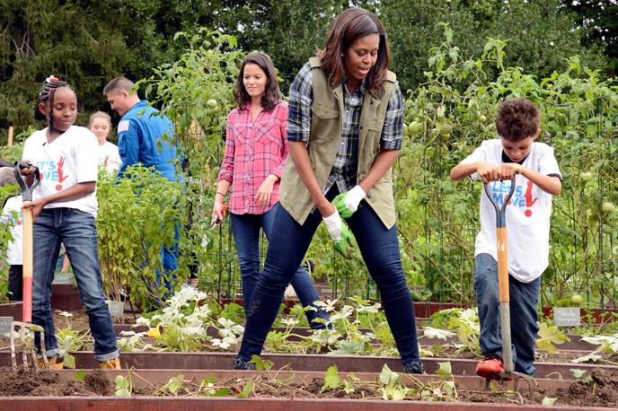 Michelle Obama ob nabiranju zelenjave na vrtu Bele hiše | Foto Reuters