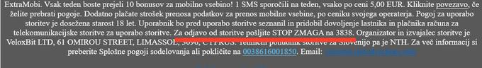 Tehnični izvajalec storitve je v konkretnem primeru podjetje NTH, vendar pa je za izstop iz SMS kluba potrebno na številko 3838 poslati nekoliko drugačno ključno besedo in sicer STOP ZMAGA.  | Foto: Matic Tomšič / Posnetek zaslona