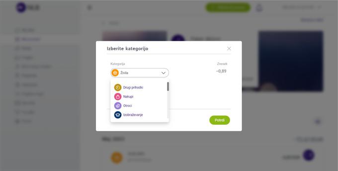 Vsaki transakciji je mogoče pripisati eno od ponujenih kategorij. Novih kategorij ni mogoče dodajati, saj z omejenim številom kategorij želijo ohraniti preglednost, bo pa v (bližnji) prihodnosti sistem sam predlagal kategorijo glede na opis prodajnega mesta. | Foto: Srdjan Cvjetović