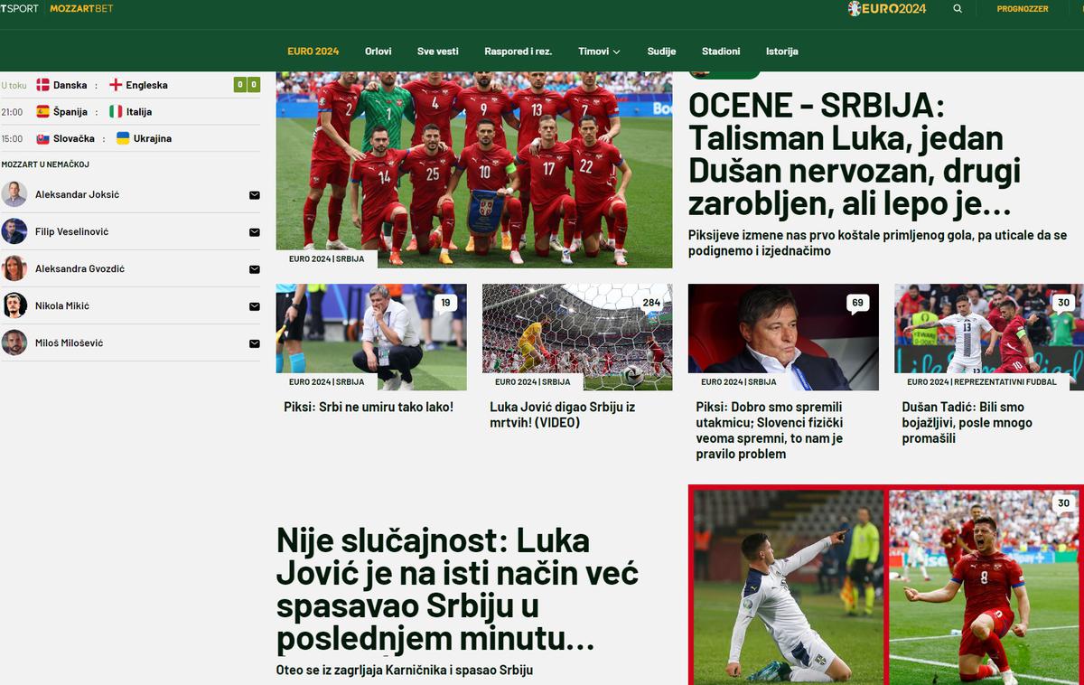 Srbski mediji, euro 2024 | Foto zajem zaslona