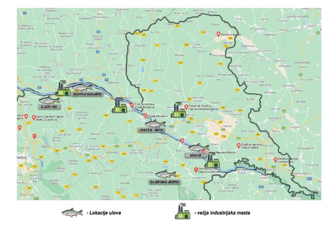 Prikaz zajemnih mest ter večjih industrijskih obratov in čistilnih naprav na tem območju  | Foto: 