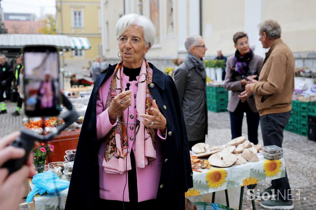 Christine Lagarde na obisku ljubljanske tržnice