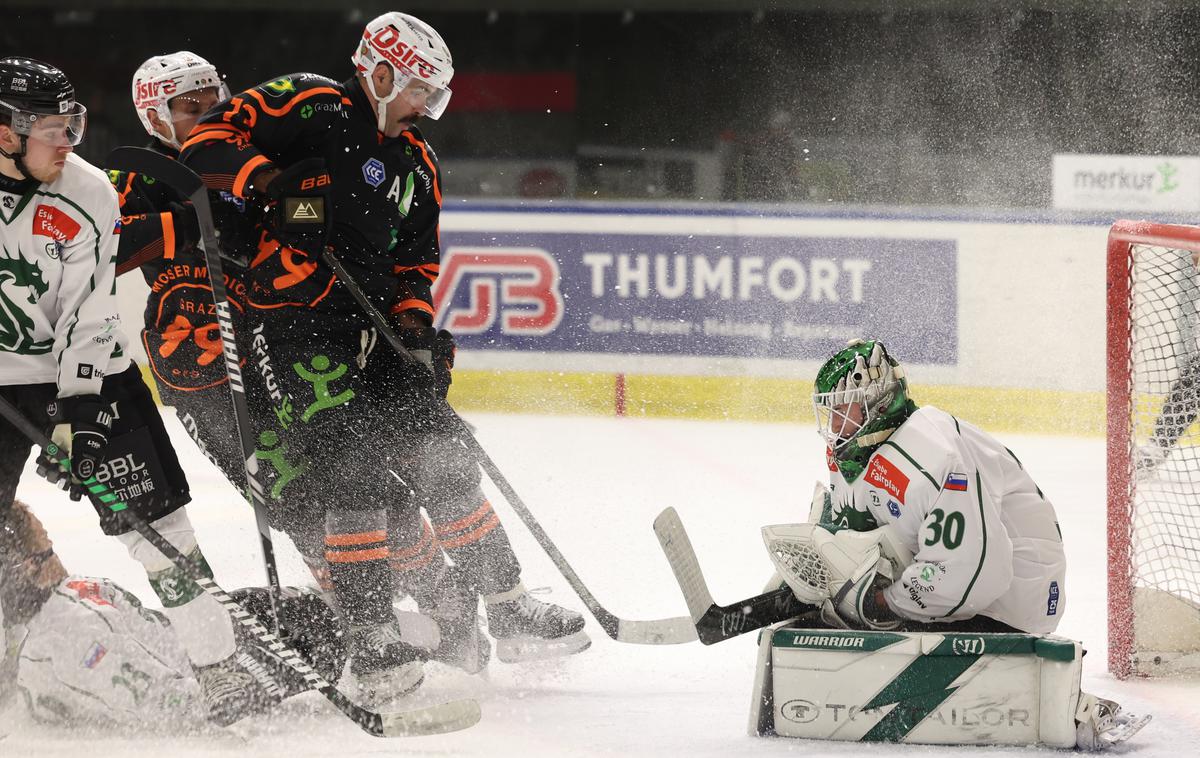 Graz 99ers : Hk Olimpija, Luka Kolin | Olimpija je z 1:3 izgubila v Gradcu, vratar zmajev Luka Kolin pa je zbral 42 obramb. | Foto Werner Krainbucher