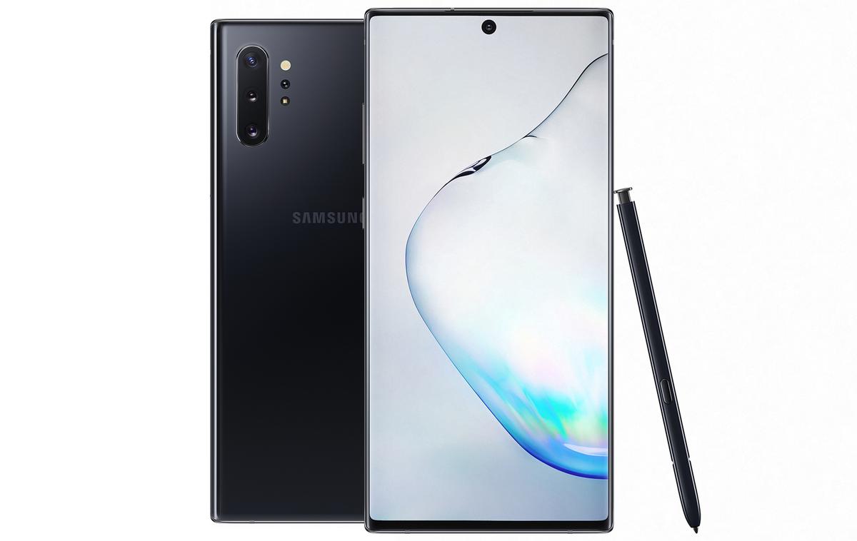 Samsung Galaxy Note 10, Note10+ | Samsung Galaxy Note10+ je zelo podoben modelu brez plusa, z zadnje strani pa ga lahko prepoznamo predvsem po dodatnem senzorju (ToF) kamere. | Foto Samsung