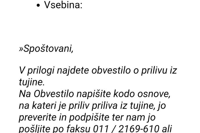 phishing, Unicredit, zloraba | Nepridipravi pošiljajo sporočila pod pretvezo, da jih pošilja banka – takšna sporočila je najbolje takoj izbrisati. | Foto S. C. (zajem zaslona)