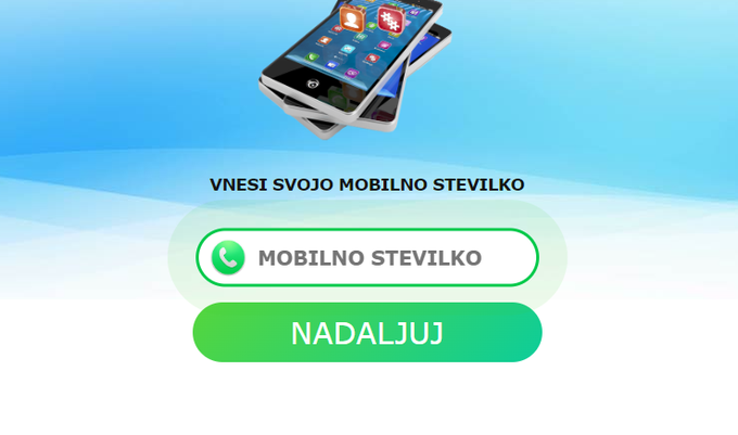 Kdor vnese svojo pravo mobilno številko in klikne nadaljuj, bo prejel sporočilo SMS. Če se nanj odzove s ključno besedo DA, bodo goljufi zelo veseli.  | Foto: Matic Tomšič