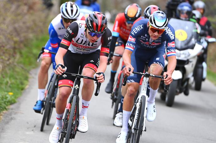 Tadej Pogačar & Mathieu van der Poel | Tadeja Pogačarja že jutri čaka ponoven spopad z Mathieuom van der Poelom, zmagovalcem letošnje dirke Milano-Sanremo. | Foto Guliverimage