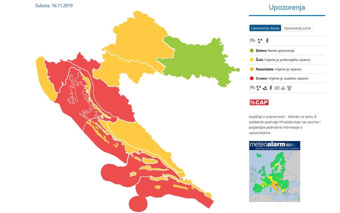 Opozorila na hrvaški agenciji za okolje. | Foto: meteo.hr