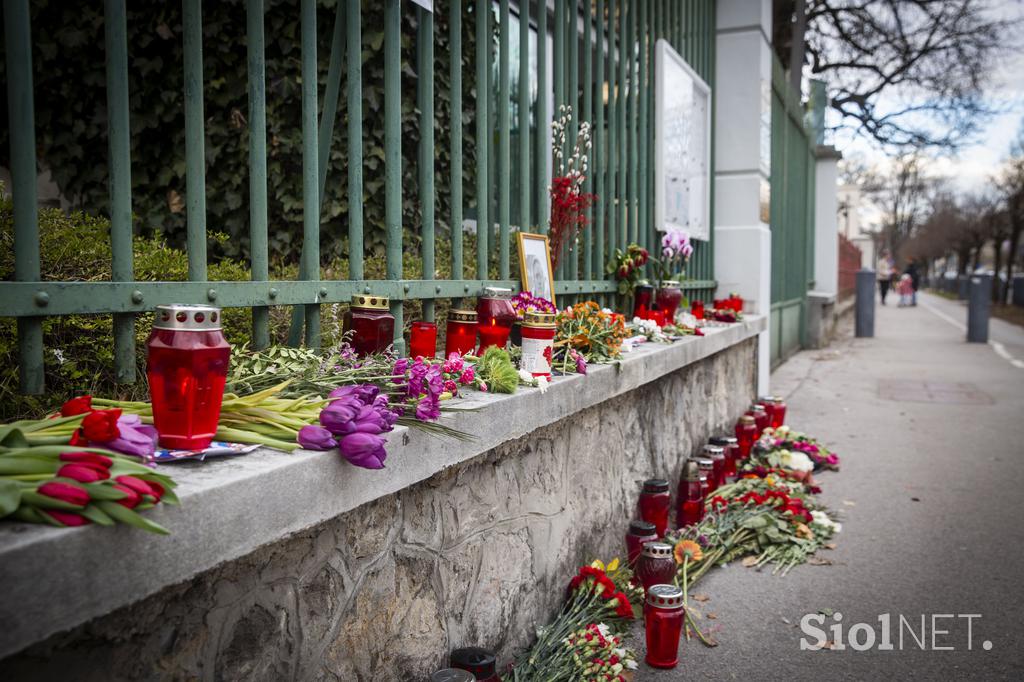 Aleksej Navalni, cvetje in sveče pred veleposlaništvom Nemčije.