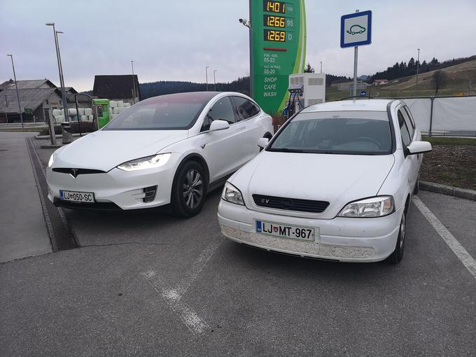 V Logatcu smo na polnilnici srečali domačina, ki je že pred devetimi leti na električni pogon predelal svojo karavansko opel astro. Bilo je bolj za hobi in v predelavo je vložil 17 tisoč evrov. Do danes je z električno astro prevozil več kot 200 tisoč kilometrov. | Foto: Gregor Pavšič