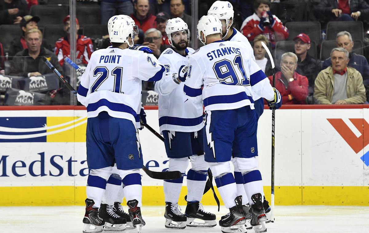 Tampa Bay Lightning | Hokejisti Tampe slavijo šesto zaporedno zmago. Nikita Kučerov je svoj status najučinkovitejšega igralca lige potrdil z novima zadetkoma. | Foto Reuters