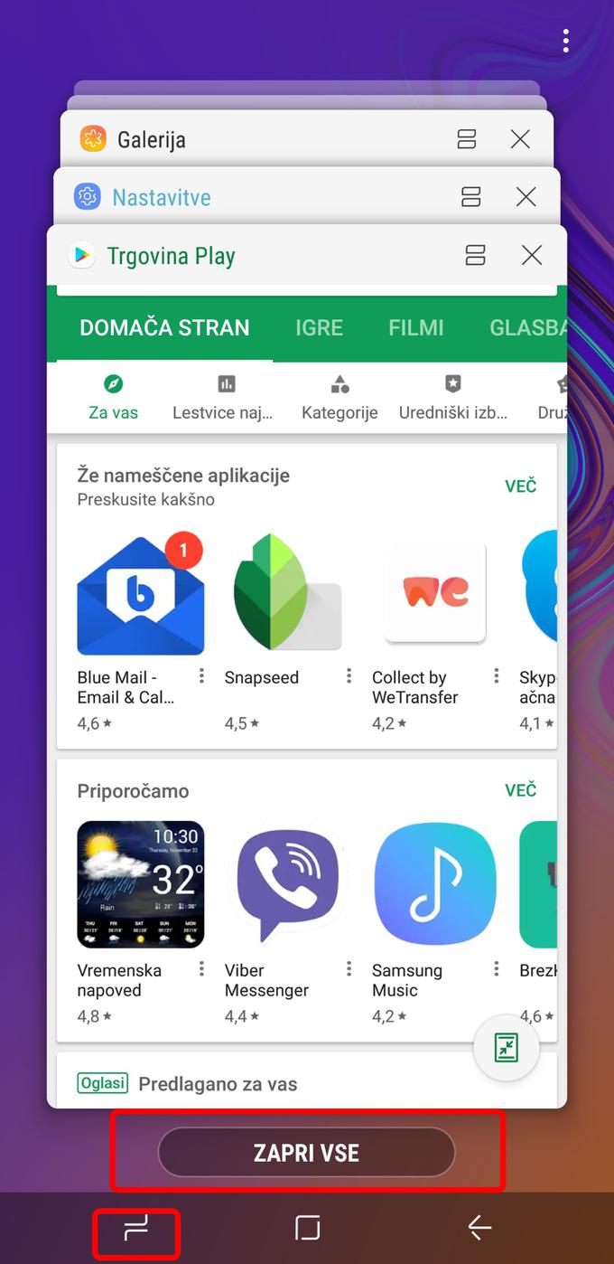 Izberite ukaz "Zapri vse". S tem boste ugasnili vse delujoče aplikacije. Na ta način boste poskrbeli tudi za hitrejše in še boljše delovanje mobilnika.  | Foto: 