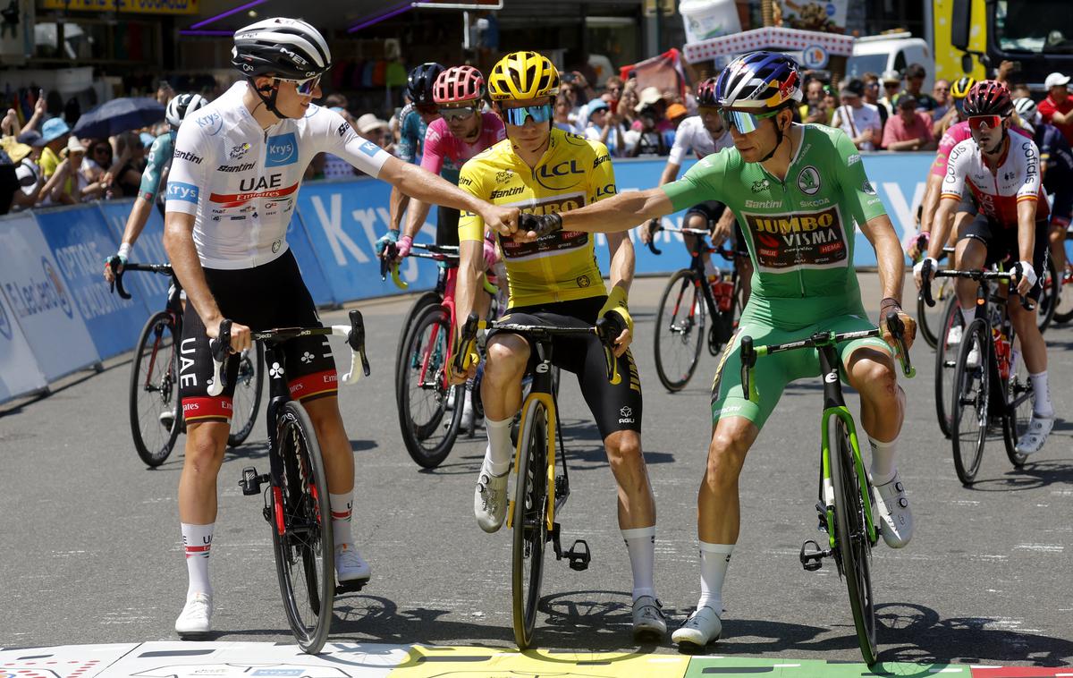 Wout van Aert | Najboljša trojica na Dirki po Franciji – Tadej Pogačar, Jonas Vingegaard in Wout van Aert. | Foto Reuters