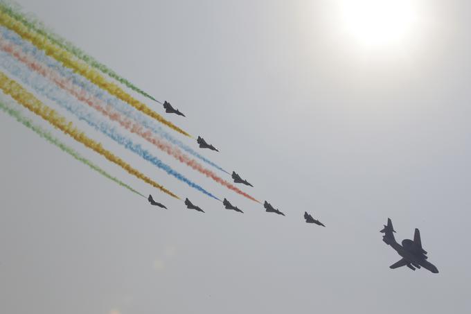 Letalske formacije nad trgom Tiananmen v Pekingu. | Foto: Reuters