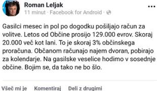 Roman Leljak z objavo na Facebooku razburil gasilce #video