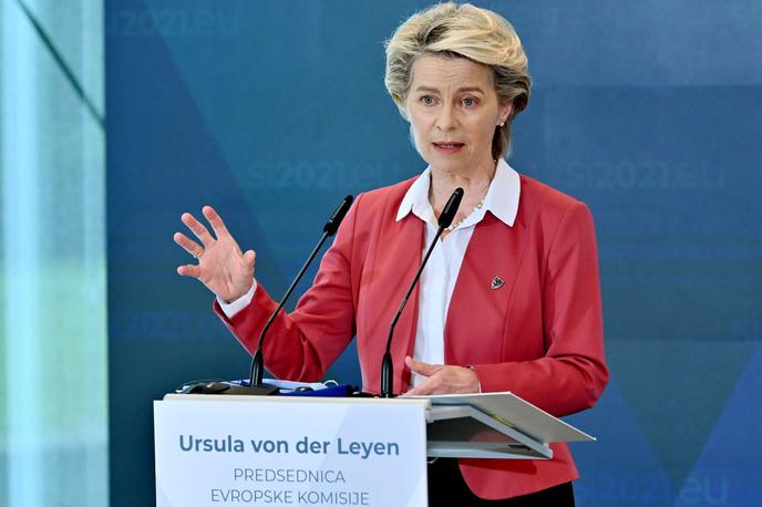 Ursula von der Leyen | "Evropejci imamo načrt. Imamo zeleni industrijski načrt. To je naš načrt za to, da bo Evropa postala dom čiste tehnologije in industrijske inovativnosti na poti k neto ničelnim izpustom," je pojasnila predsednica Evropske komisije.  | Foto Nebojša Tejić/STA