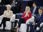 Ursula von der Leyen, Roberta Metsola in Emmanuel Macron