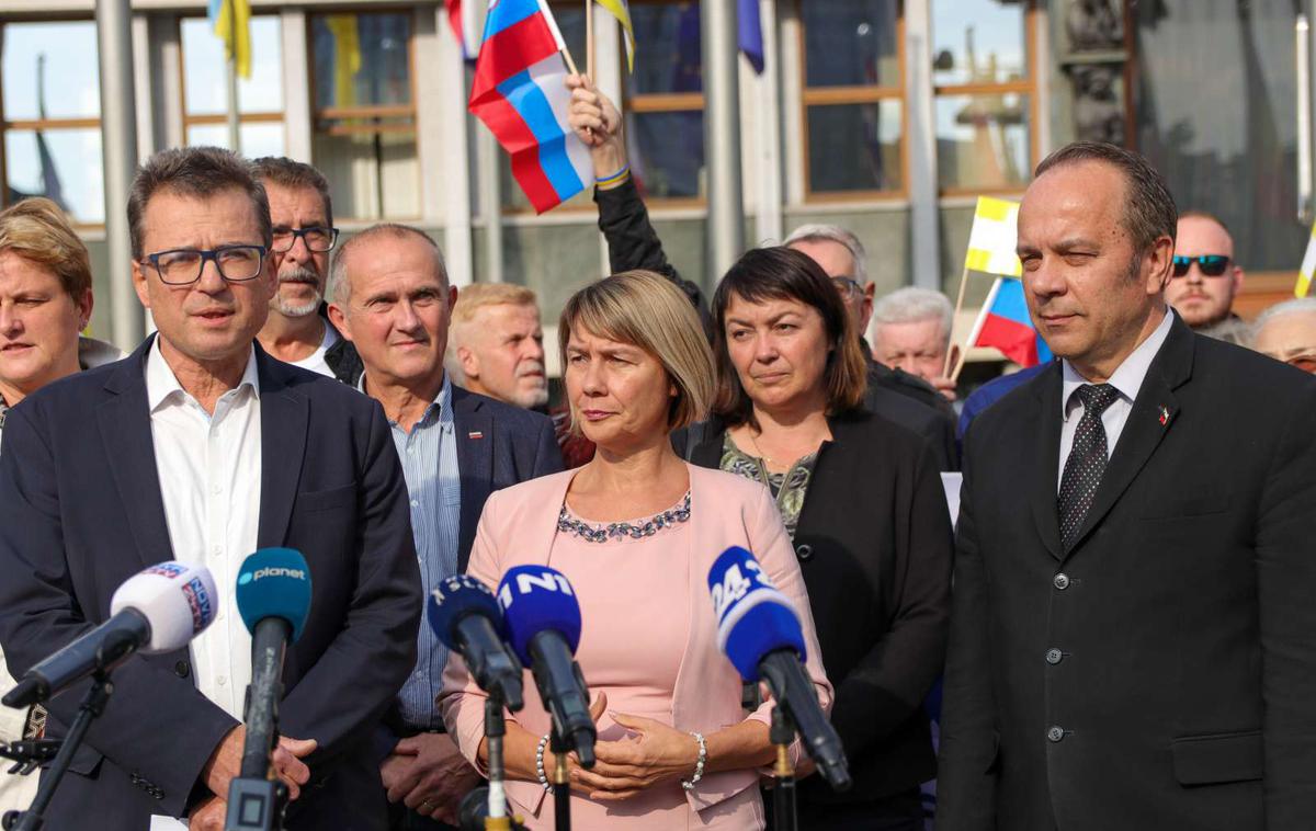 Vlaganje zahteve za razpis treh zakonodajnih referendumov | V SDS so sicer predlagali, da bi vse tri referendume izvedli 4. decembra, skupaj z drugim krogom lokalnih volitev, torej 4. decembra. | Foto STA