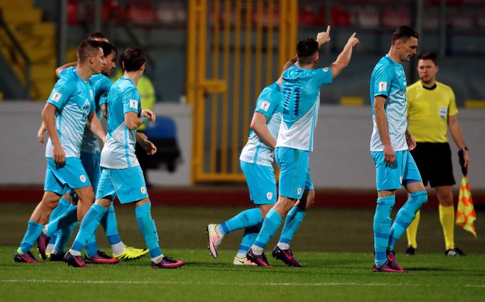 Veselje Benjamina Verbiča in soigralcev po zadetku na gostovanju na Malti (1:0). | Foto: Reuters