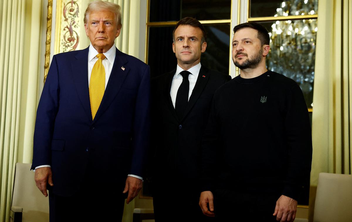 Donald Trump in Volodimir Zelenski | Trump in Zelenski sta se v soboto v Parizu sestala na tristranskih pogovorih s francoskim predsednikom Emmanuelom Macronom. | Foto Reuters