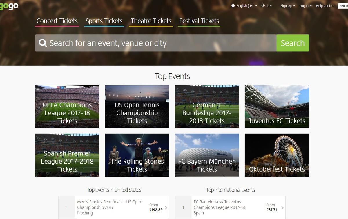 Viagogo | Foto printscreen